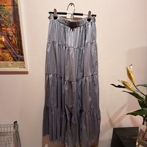 Elie Tahari Shimmering Silver Tiered Maxi Skirt